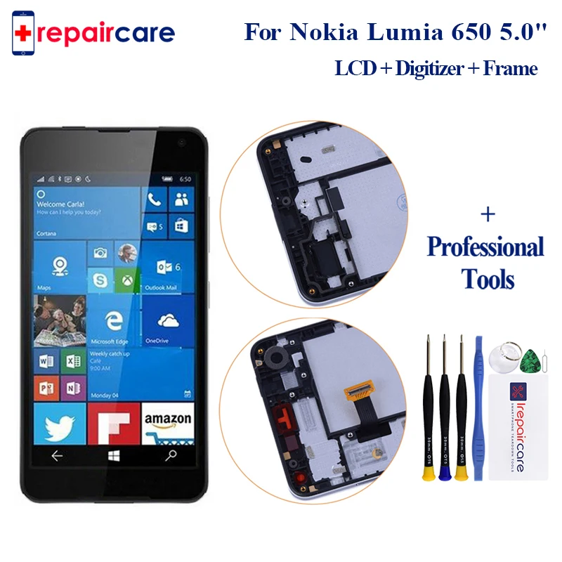 

Free Ship 5PCS For Microsoft Nokia Lumia 650 LCD Display Touch Screen Sensor Assembly With Frame Replacement For Lumia 650 LCD