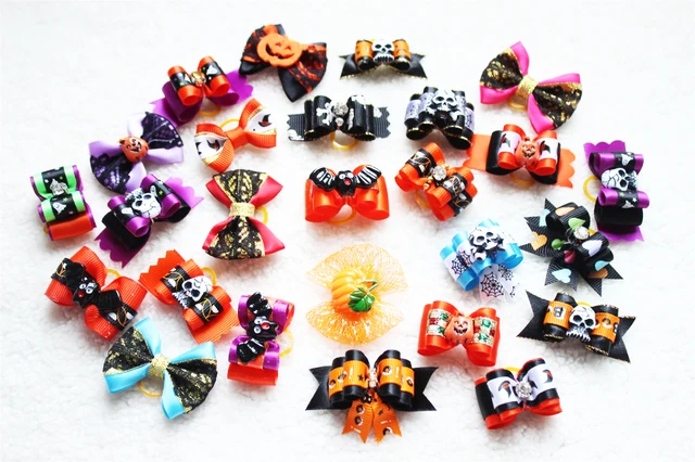 30/50/80/120 pcs/lot Halloween Pet Dog Hair Bows Design Pet Cat Hairpin Handmade Pet Accessories Dog Grooming Product Boutique