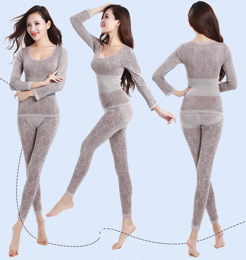 Queenral Sexy Warm Thermal Underwear Women Winter Thermal Underwear Seamless Long Johns Breathable Ladies Slim Underwears Sets  34