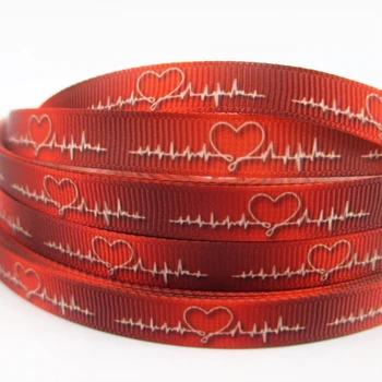 

3/8'' 9mm HEART BEAT high quality printed polyester ribbon 50 yards,DIY handmade materials,wedding gift wrap,50Y52179