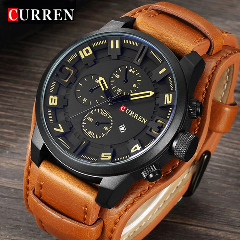 Vente Curren Top Marque De Luxe Hommes Montres Homme Horloge Mâle Rétro En Cuir Armée Militaire Sport Quartz Montre Hommes Hodinky Relojes Hombre