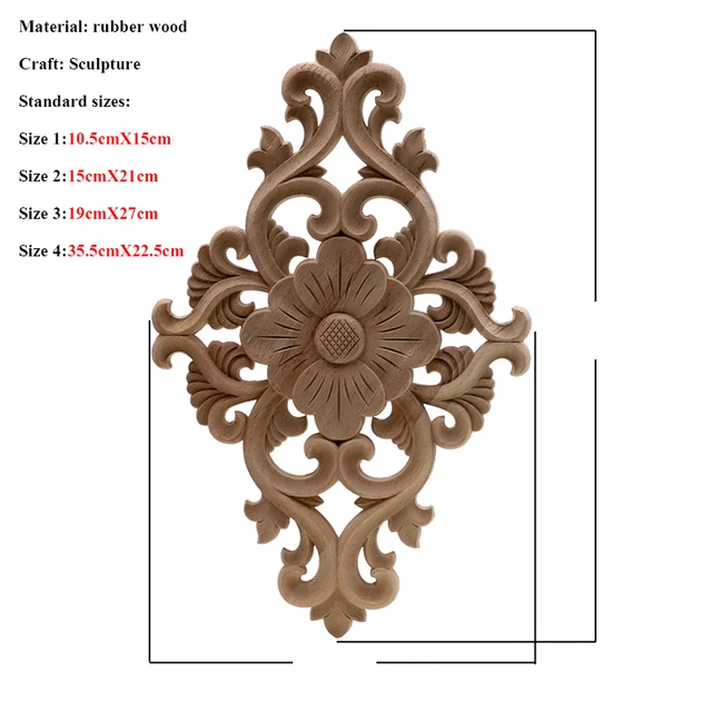 VZLX Unique Natural Floral Wood Carved Wooden Figurines Crafts Corner Appliques Frame Wall Door Furniture Woodcarving Decorative 3