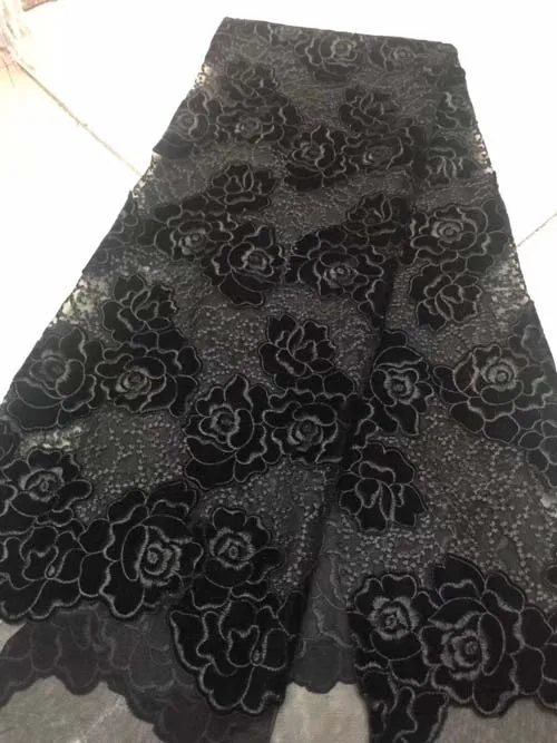 

black velvet lace soft african fabric sewing materials for sexy dress 5 yard/lot