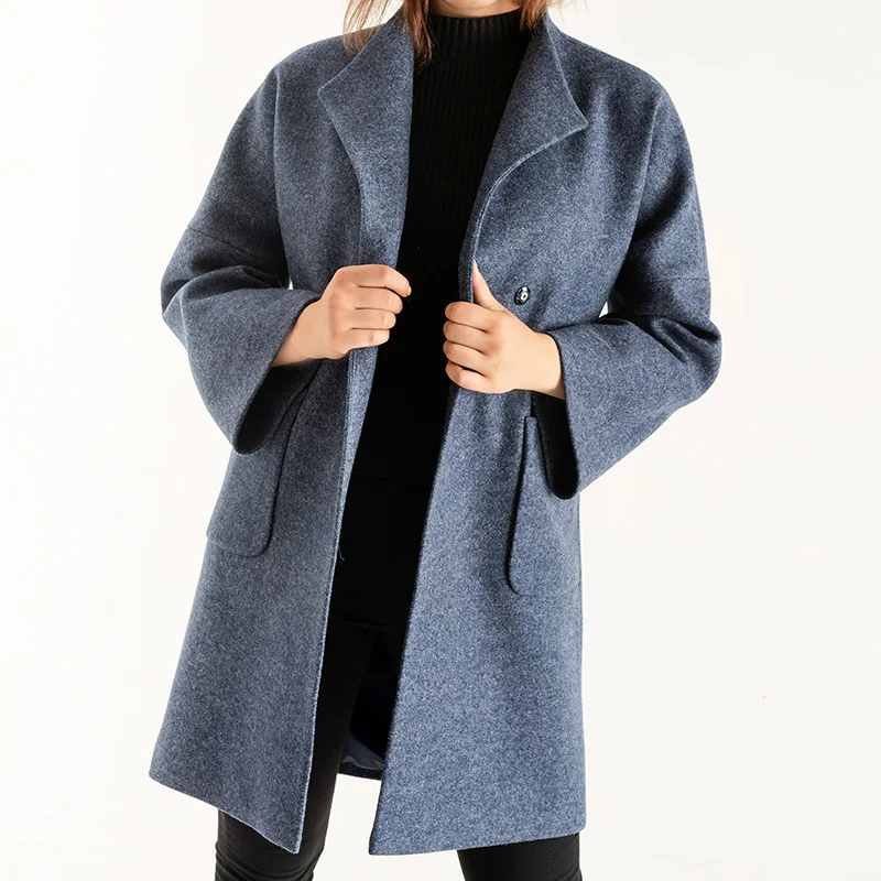 

018 Women Autumn Winter Thick Wool Coat Classic Simple Cashmere Coat Medium-long Loose Trench With Belt Plus Size 4XL-6XL