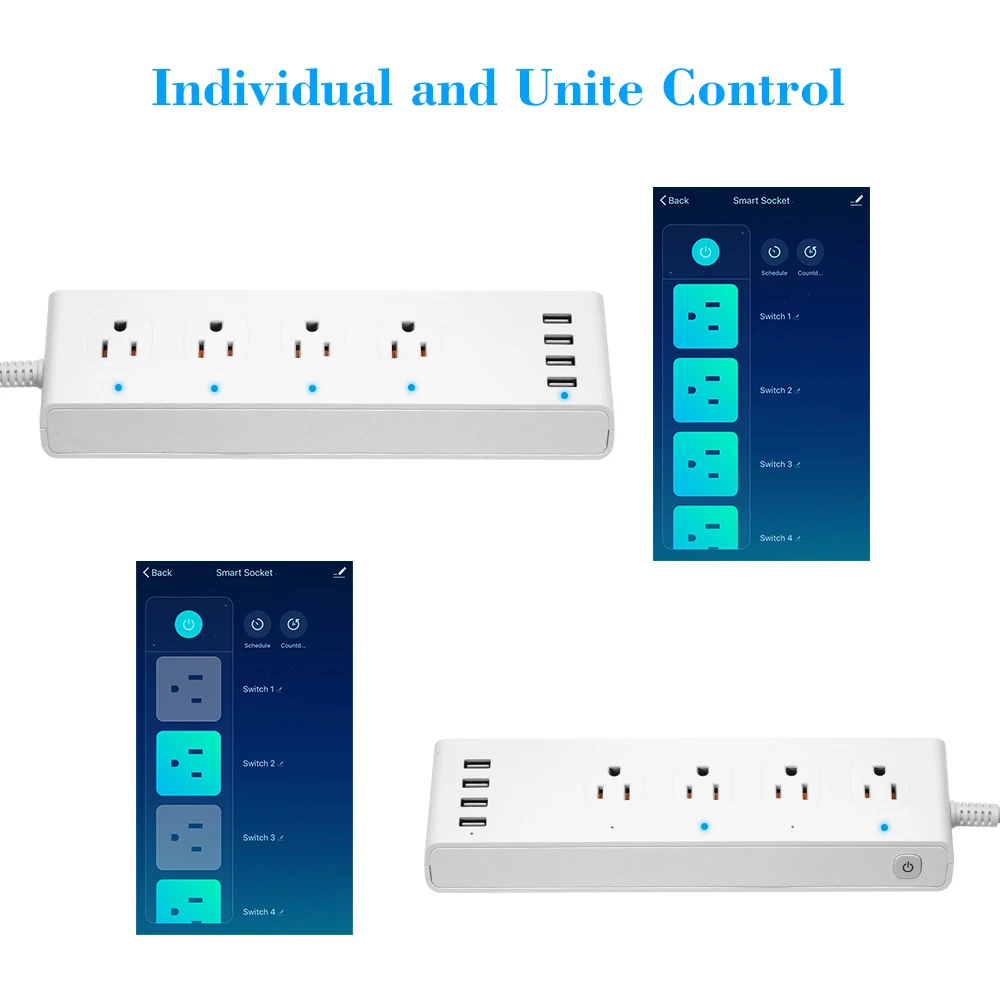Smart wifi power Strip с 4AC розетками для индивидуального управления led 4 usb-порта для зарядки поддержка телефона ПРИЛОЖЕНИЕ синхронизации голосового управления