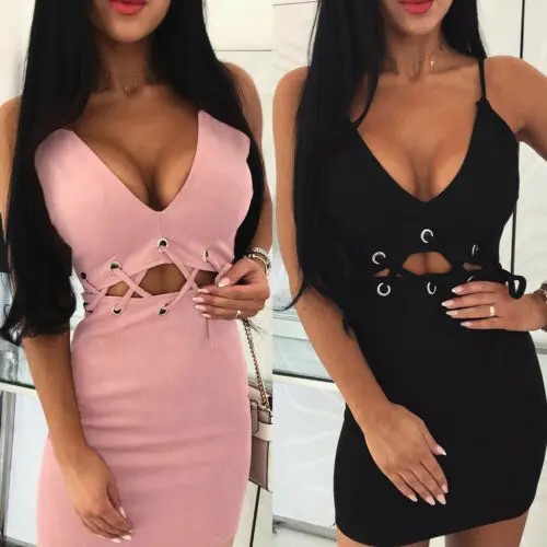 

2019 Women Bandage Bodycon Casual Sleeveless Evening Party Club Mini Dress