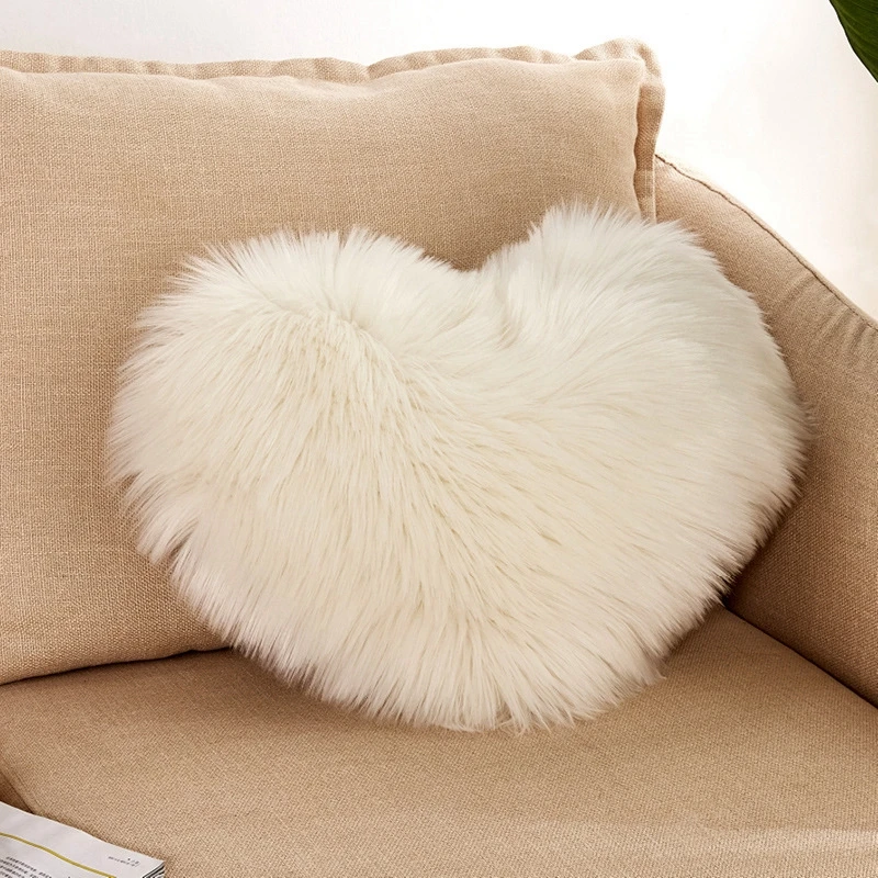 Fluffy Soft Plush Throw Pillow Covers Sofa Car Decor Shaggy Cushion Cover Heart Shaped Faux Wool Fur Decorative Pillows Case