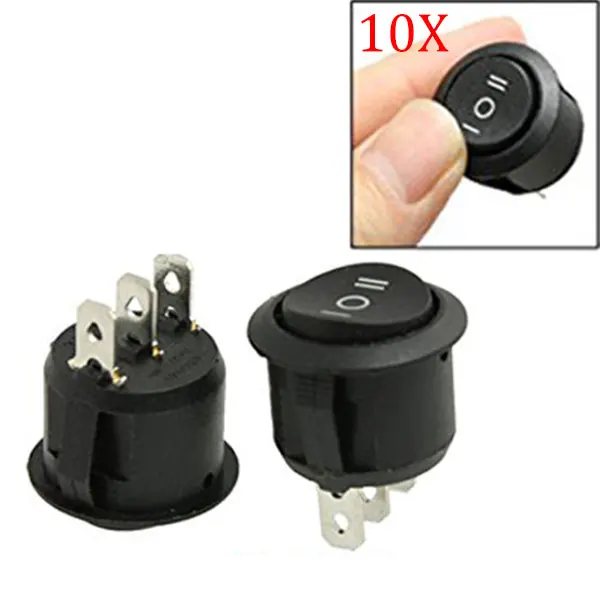

New 10 Pcs ON/OFF/ON 3 Position Pin SPDT Round Boat Rocker Switch 6A/250V 10A/125V AC hopping -- CLH