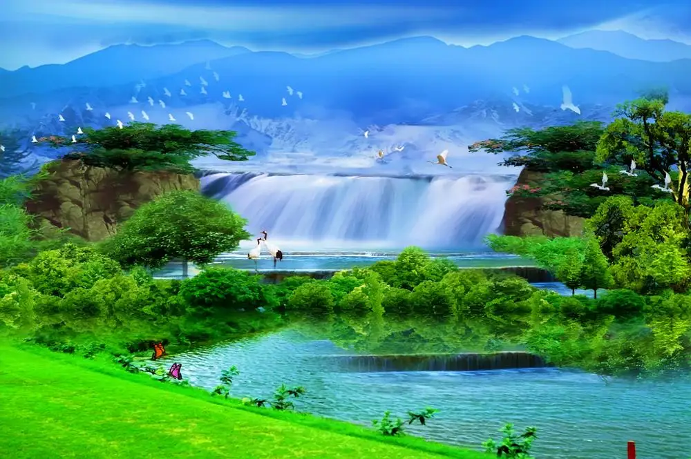 customize landscape Waterfall curtains living room bedroom high quality curtain | Дом и сад