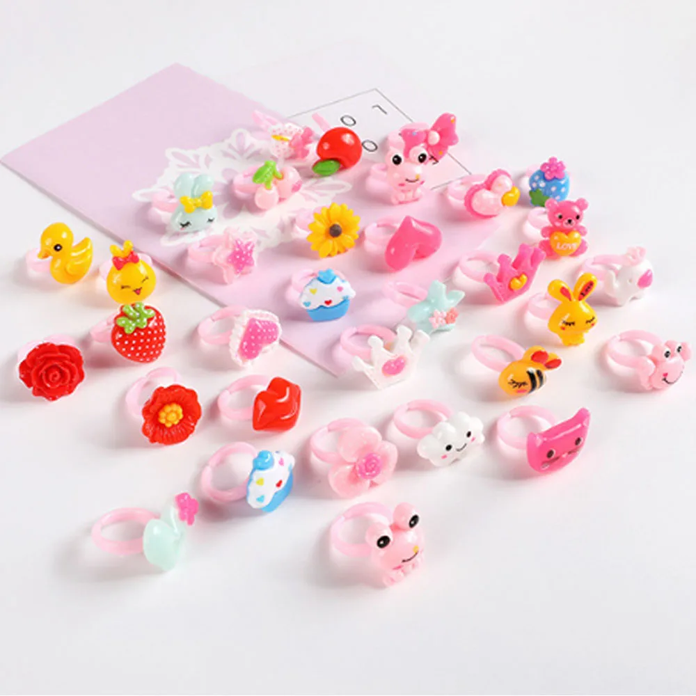 

Lovely 50pcs Plastic Cartoon Girls Princess Children Kids Baby Rings Combo Multi Patterns