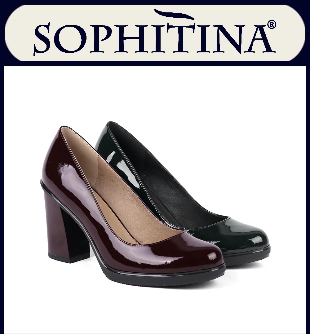 SOPHITINA/Удобная женская обувь из лакированной кожи, внутри подкладки из свиной кожи. Дамские туфли-лодочки с остренным мыском на стильном высоком каблуке и толской подошве. Обувь для женщин в лаконичном дизайне. SC14