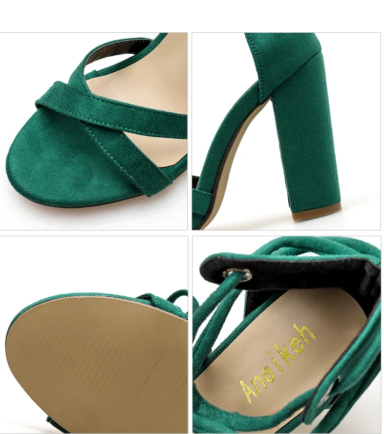 Aneikeh/; модные элегантные женские сандалии-гладиаторы; женские вечерние туфли из флока на квадратном каблуке с перекрестной шнуровкой; Цвет черный, зеленый