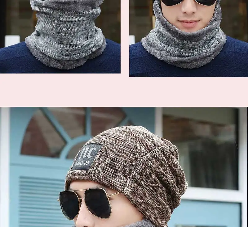 Зимняя шапка унисекс, вязаная шапка Skullies Beanies velvet Kint Beanie для мужчин и женщин, шерстяной Флисовый Шарф, шапка, комплект, Балаклава, шапка
