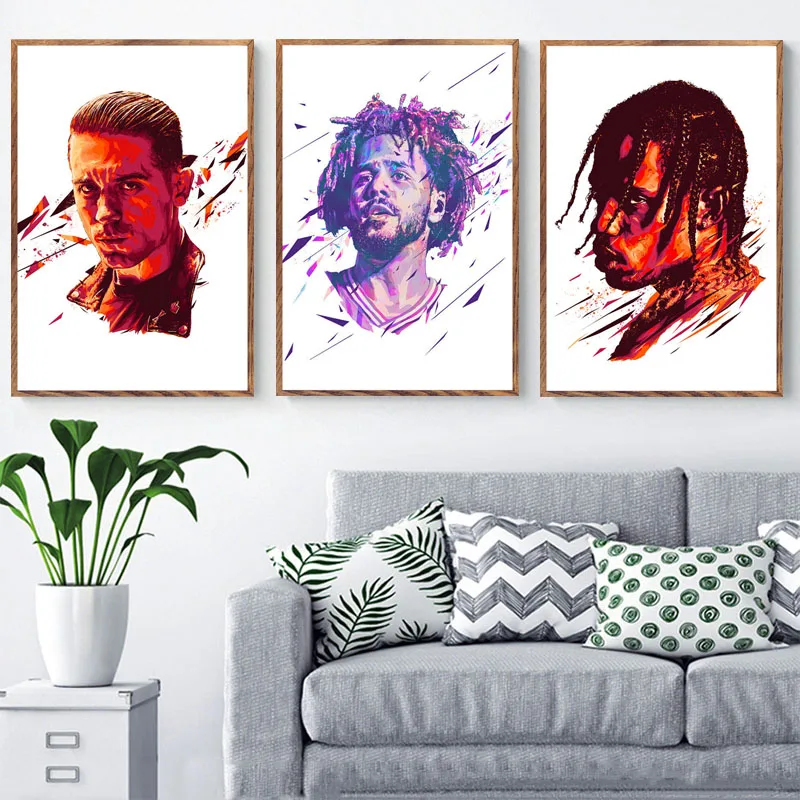 

P303 J Cole Travis Scott Hot Rapper Hip Hop Rap Music Star Art Painting Silk Canvas Poster Wall Home Decor