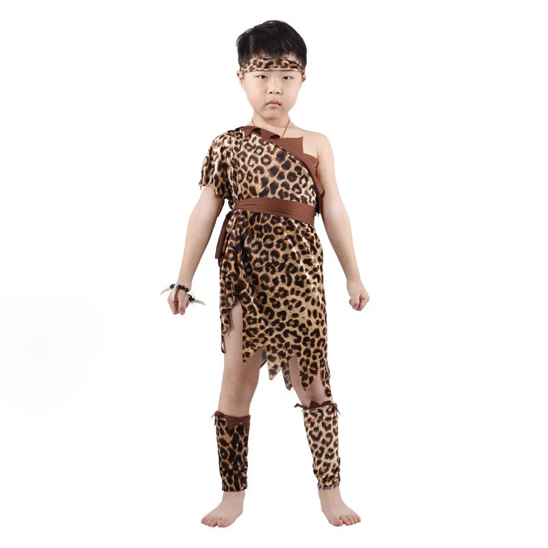 JYZCOS/леопардовый дикарь, кавалерийский костюм, первобытный костюм, индийский маскарадный костюм на Хэллоуин, вечерние детские костюмы для девочек и мальчиков