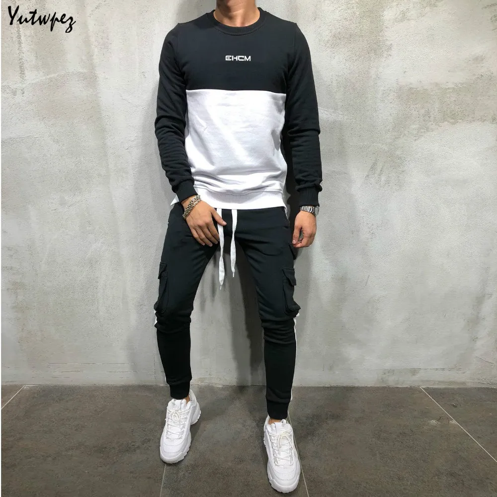 

2019 New Men's Autumn Hoodies Tracksuit Set Male Sweatshirt Sweatpants Multi-pocket Fashion Trousers High Street Jackets Sets