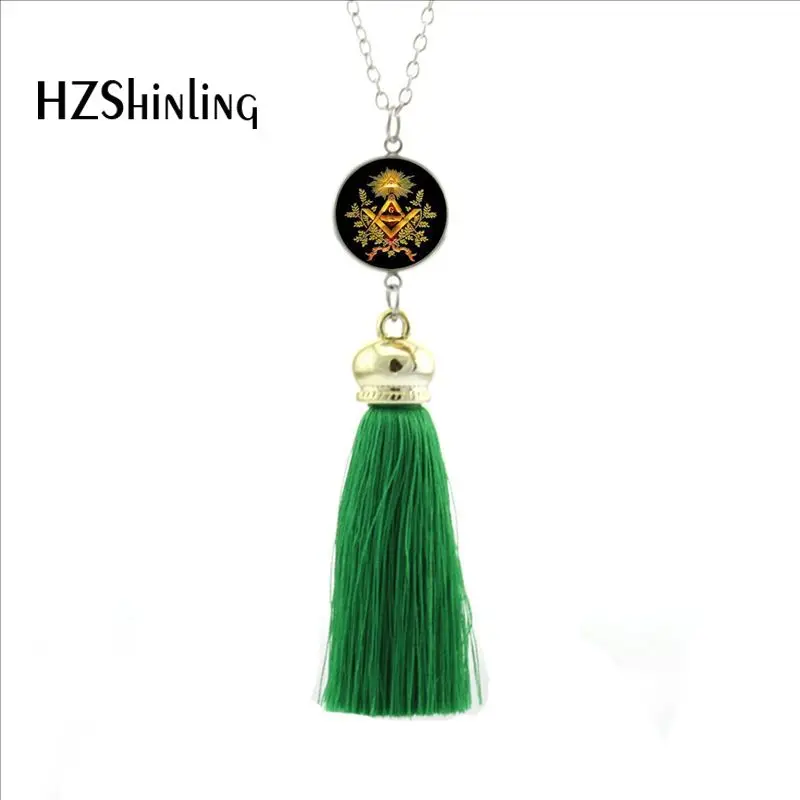 

2017 New Style Masonic Sign Symbol Necklace Glass Photo Pendant Jewelry Bohemian Tassel Pendants Women Long Necklaces