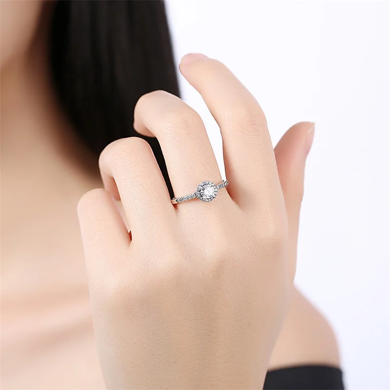 Азиз Аль Сауд BEKKAOUI 925 пробы Серебряное кольцо с прозрачными фианитами для Для женщин женский круглый сияющая элегантность Помолвочное, обручальное кольцо, ювелирное изделие, подарок
