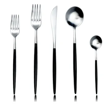 

20pcs Splicing Black Golden Silver Flatware Set 304 Stainless Steel Dinnerware Cultery Set Knives Forks Spoons Silverware Set