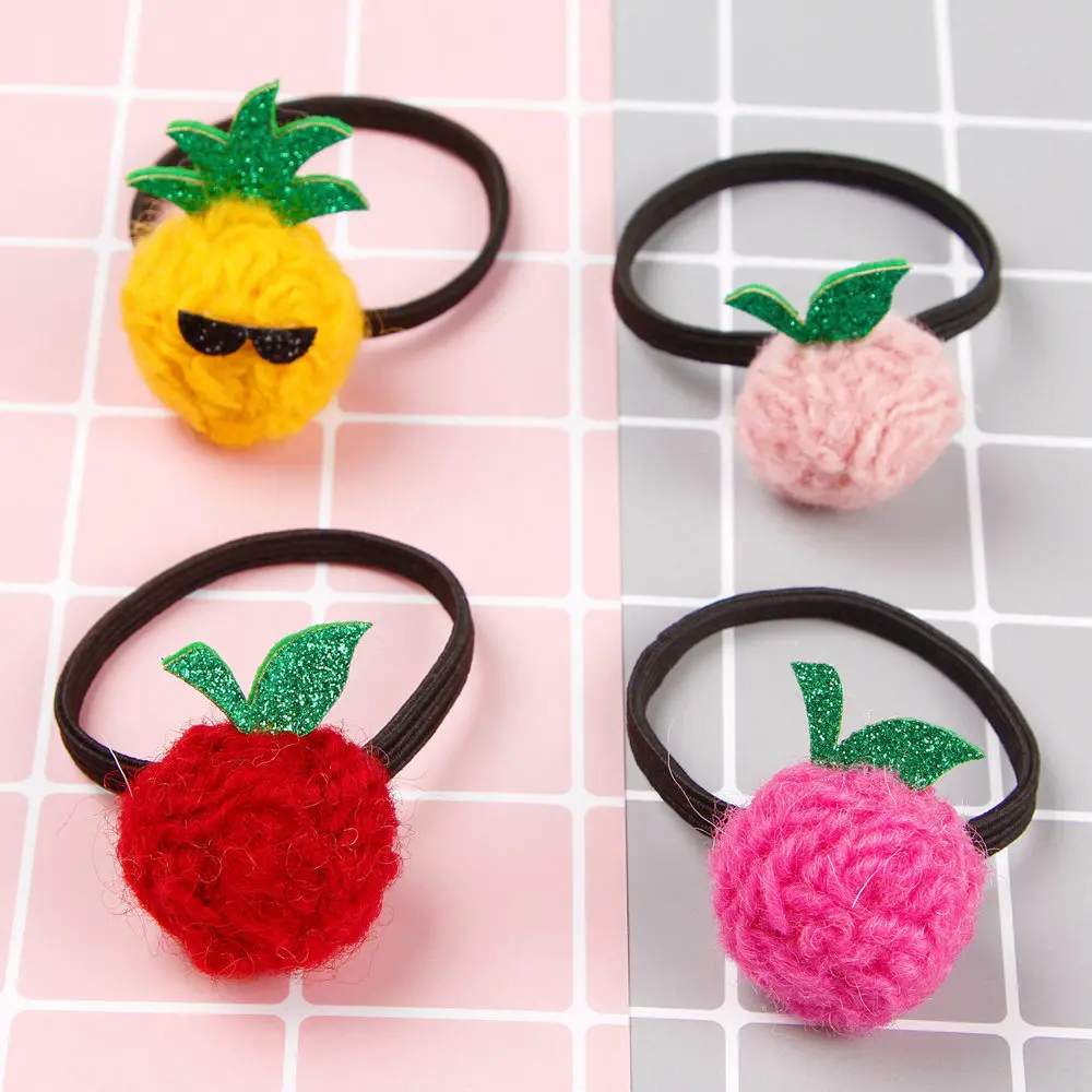 

30pcs Fashion Cute Crochet Pineapple Strawberry Hair Ties Glitter Fruits Elastic Hair Bands Princess Headwear Hair Accessories