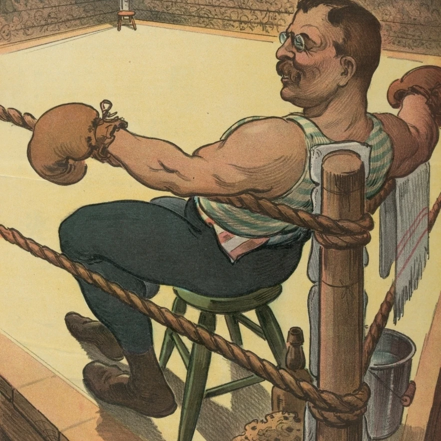 Puck Magazine 1904  Terrible Teddy waits for the unknown boxing Poster Print by  Udo Keppler (18 x 24)