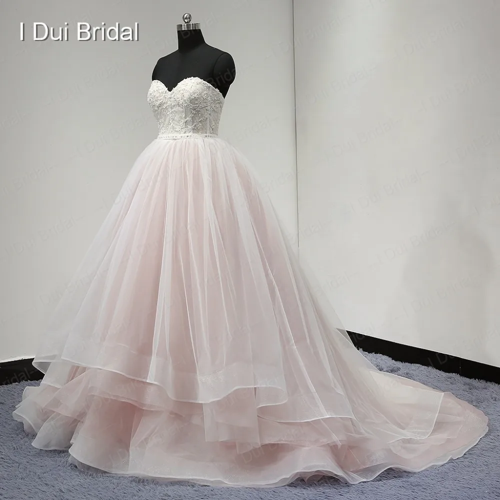 Выцветает розовый бальное свадебное платье тюль слой кружево из бисера в форме сердца стиль высокого качества