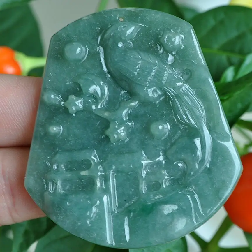 

Natural "Grade A" Light green Emerald Jade Pendant ~ Lotus Hok 10.19