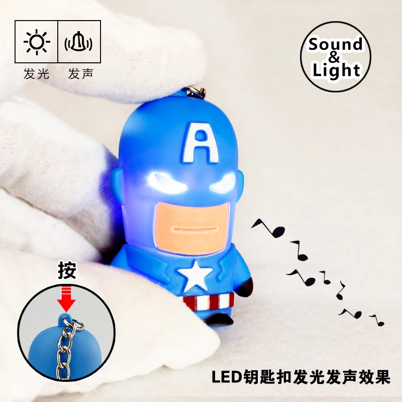 

ZOEBER 8 Pcs/set Avengers Super Hero LED Cartoon Keychain Iron Man Batman Spiderman Sound and Light doll Key Ring Gift Kids Toys