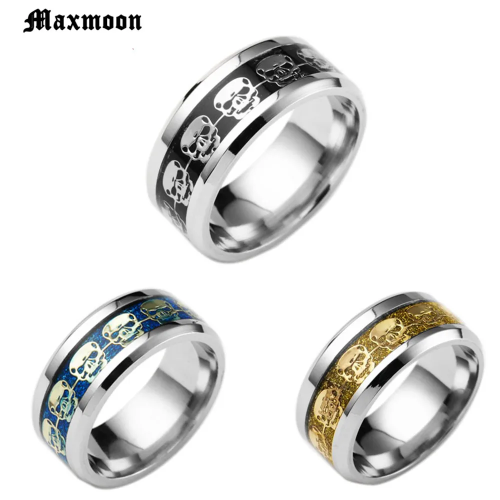 Мужское кольцо Maxmoon с черепом из нержавеющей стали Черное женское свадебное