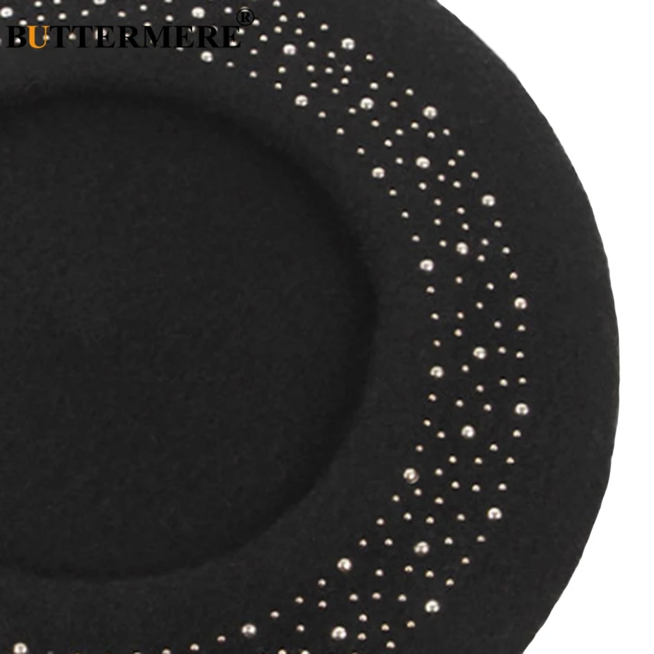 Skup BUTTERMERE wełniany beret Cap kobiety czarny nit artystyczne czapki damskie francuskie czapki eleganckie miękkie kobiece jesienne czapki zimowe malarze