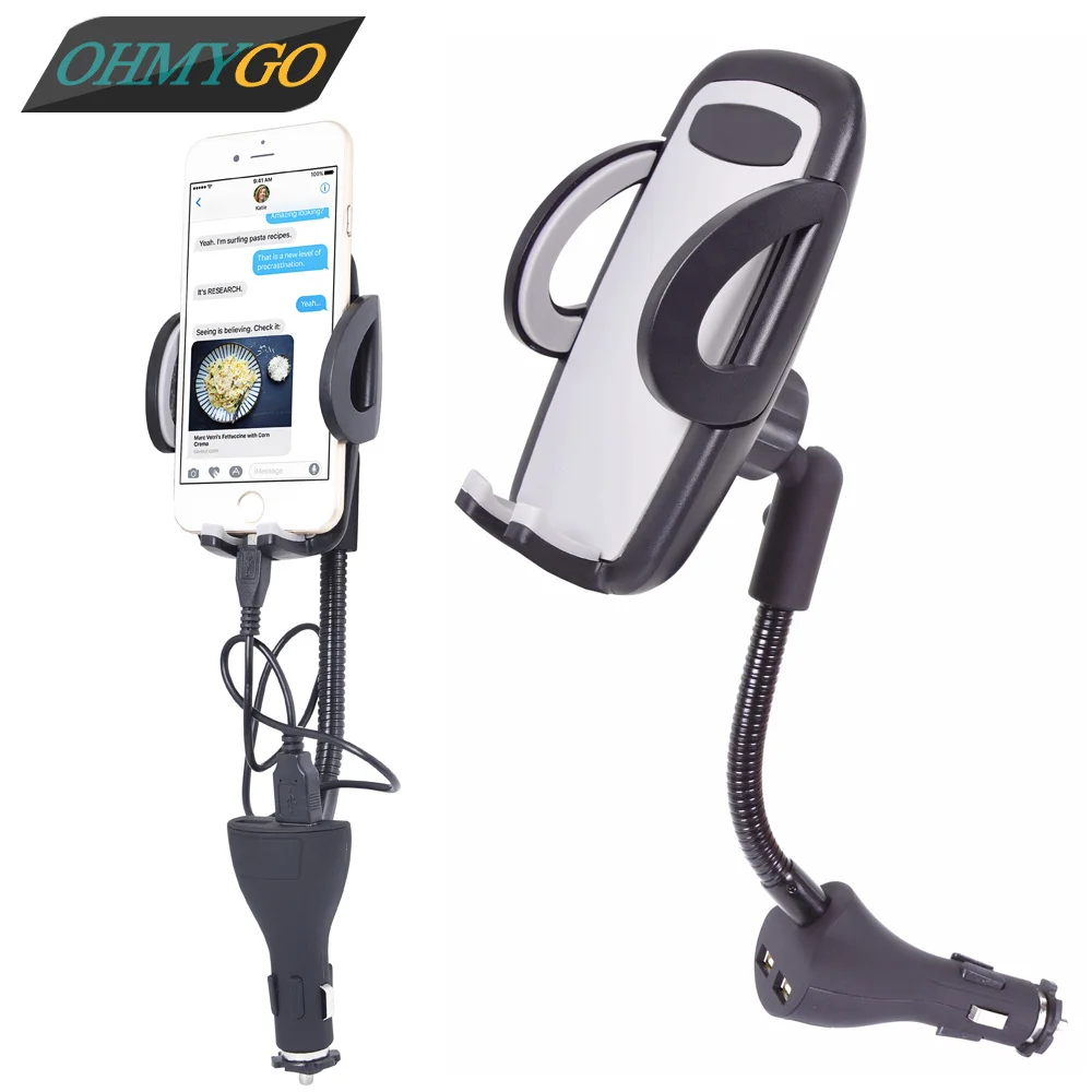Universal Car Phone Holder Charger Mount Dual USB Cigarette Lighter for