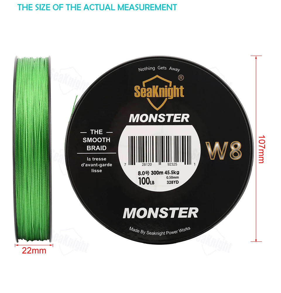 SeaKnight W8 Fishing Line 8 Strands Multifilament Fishing PE Line 8 Weaves Strong Braided Wire 20LB 40LB 80LB 100LB 300M