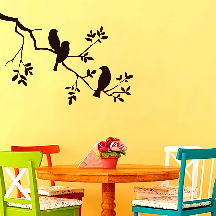 Zooyoo Three Birds In The Tree Wall Sticker Pvc Modern Home Decor Self