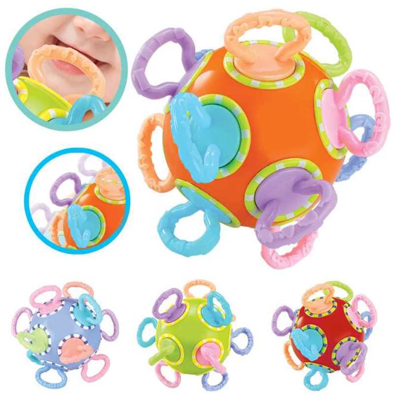 1 Pc Colorful Hand Grasping Chewing Teether Ball Soft Molars Rattles