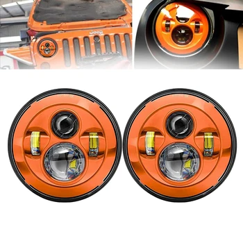 

wzjoo Red Blue Orange 7" LED H4 Headlight Headlamp For Jeep Wrangler Lada 4x4 urban Niva Land Rover 90/110 Defender