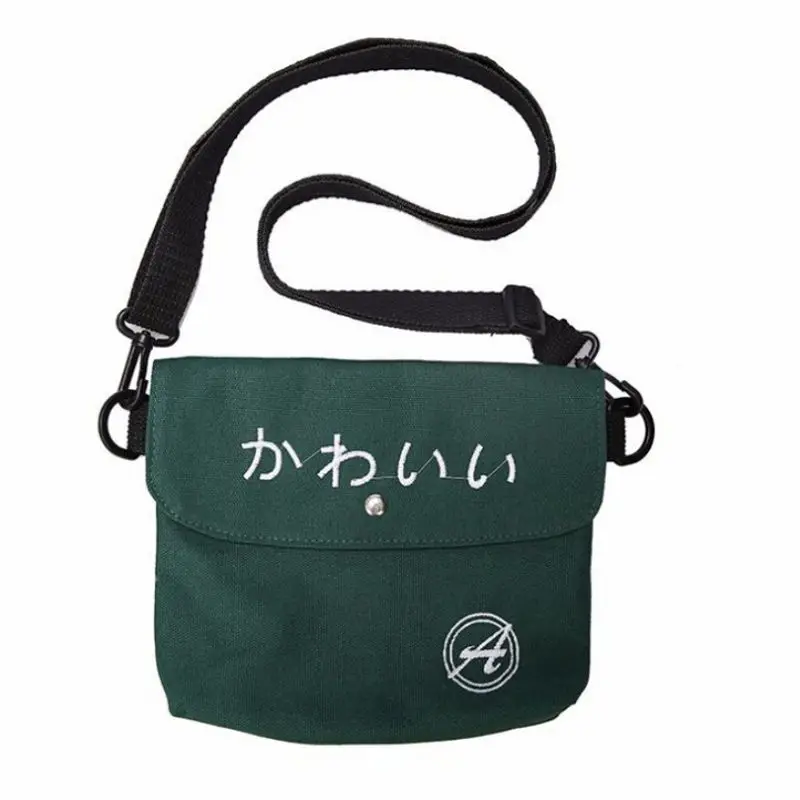 Women Japanese Letter Simple Embroidery Versatile Messenger Bags Canvas