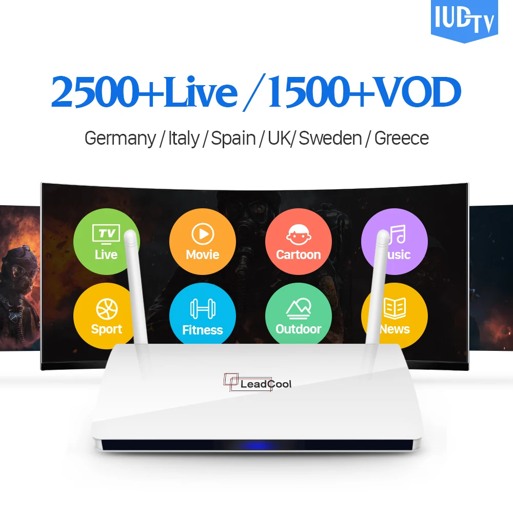 

Leadcool Android 8.1 IPTV Swedish 1 Year IUDTV Pro IPTV Sweden Spain Portugal Denmark Norway Turkey Italia Arabic IPTV Top Box