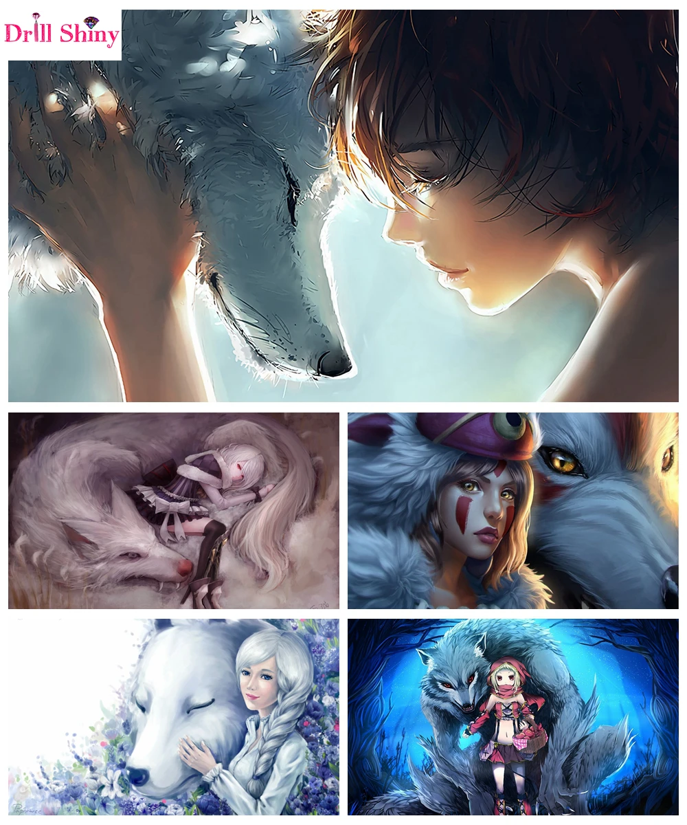

Full Square Diamond 5D DIY Diamond Painting Wolf And Beauty Girl Embroidery Cross Stitch Rhinestone Mosaic Painting Home Decor