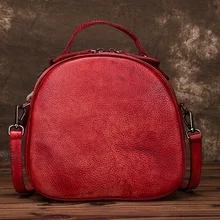 Женская сумка из натуральной кожи с круговой ручкой через плечо в стиле ретро простая сумка из натуральной воловьей кожи маленькие сумки через плечо