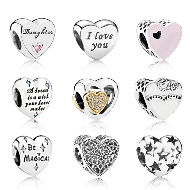 

NEW Authentic 100% 925 Sterling Silver Love Heart Shape Beads Charm pendant Fit Bracelet DIY bracelet The factory wholesale