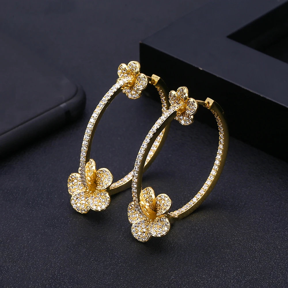 

janeklly trendy Geometric bambo Hoop Earrings For Women Accessories Full Cubic Zirconia Earrings Jewelry pendientes mujer moda