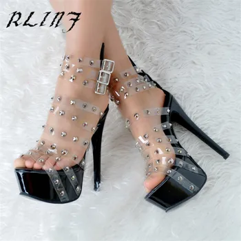 

RLINF Summer European and American Personality Rivet Waterproof Platform High Heel Women's Shoes
