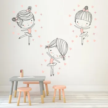 

Cute Ballet Girls Dancing Wall Stickers Funny Cartoon Dancers Decals for Kids Rooms Bedroom Dance Room Home Decor