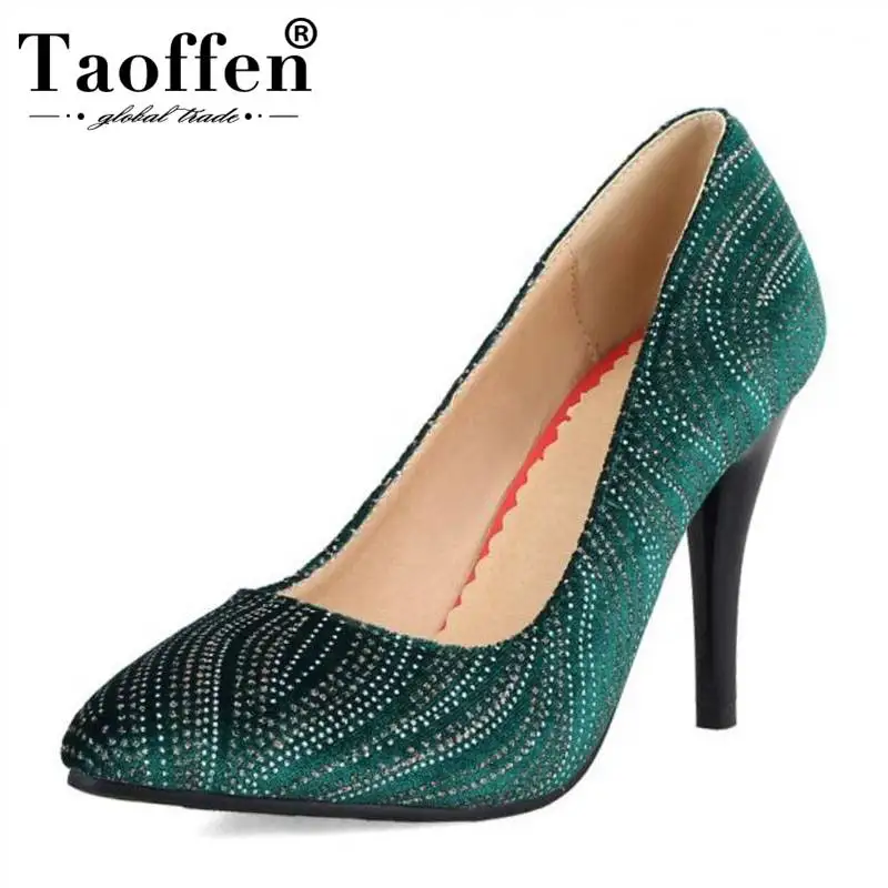 

TAOFFEN Size 32-44 4 Colors Women High Heel Shoes Round Toe Bling Women Pumps Elegant Mature Shoes Women Party Footwear