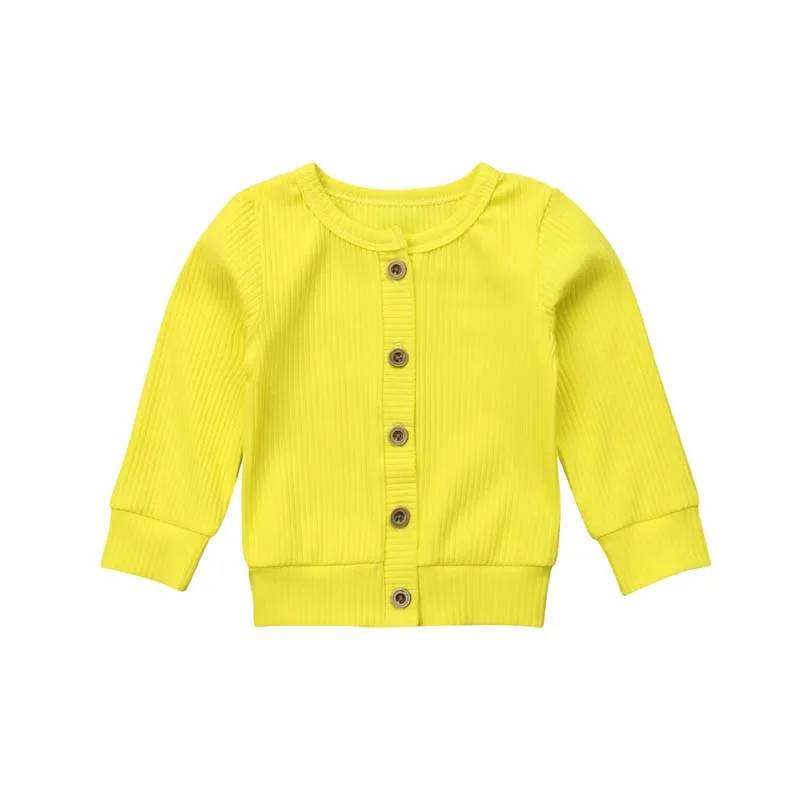 Pudcoco Детские свитера для новорожденных для маленьких девочек Кнопка Вязаные Свитера зима-осень Твердые Кардиган Твердые Топы - Цвет: Цвет: желтый