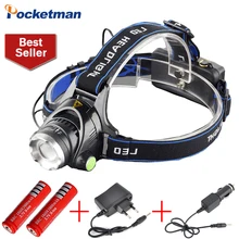Водонепроницаемый светодио дный фар T6 налобный фонарь 4000 с 18650 Батарея зарядные устройства фара светодио дный фонари глава факел Отдых на природе Рыбалка