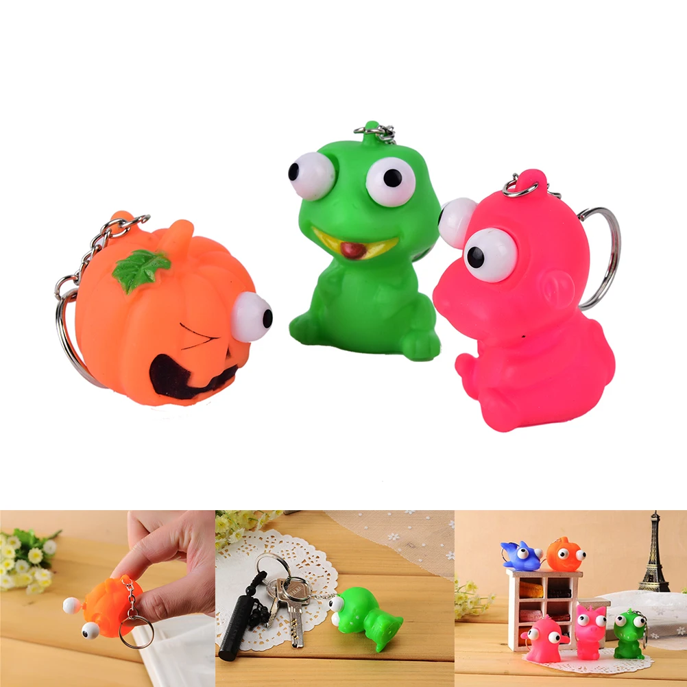 

Cute Animal Small Squeeze Toy Pop Out Eyes Doll Novelty Stress Relief Venting Keychain Joking Decompression Toys Key Chain Ring