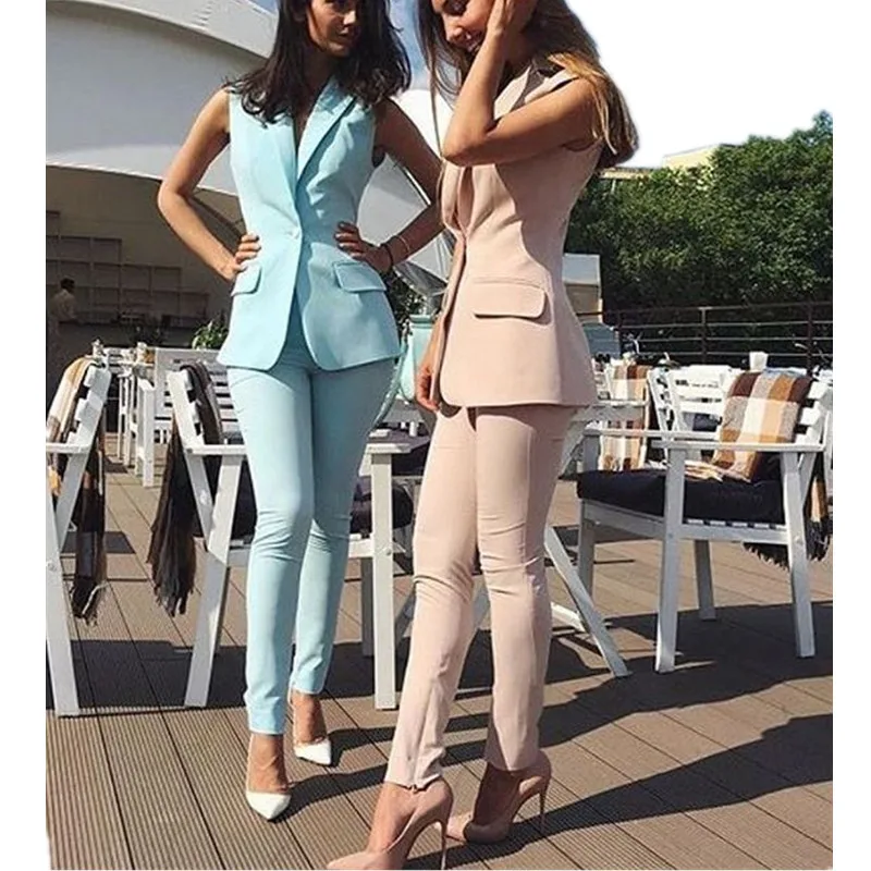 

Trousers and su women's suit custom spring and summer women's slim pants for business office ladies evening wear sleeveless suit