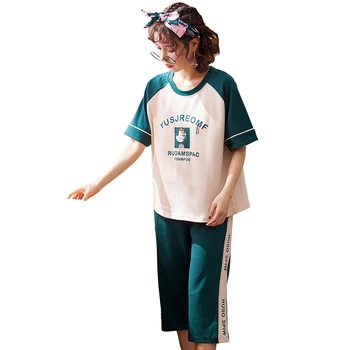 

100% Cotton Women Lovely Wear Leisure Clothes Personality 2019 Summer Short Sleeved Women Pajamas for Women Pyjamas Sets Night