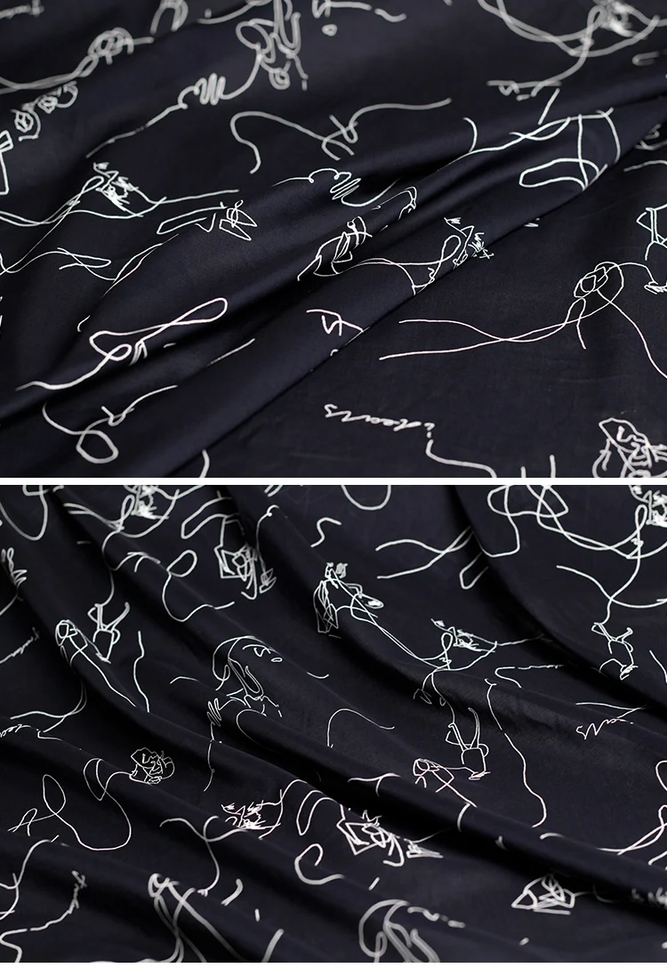 Перламутровый шелк 140 см ширина темно-синий каракули принт хлопок материалы для одежды летнее платье рубашка Сделай Сам Одежда Ткань